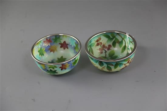 Two Japanese plique a jour enamel bowls, diameter 12.5cm